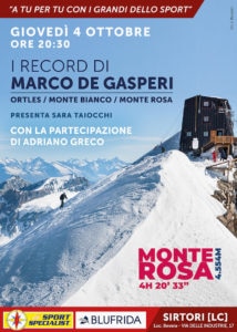 Dopo la pausa estiva riprende il ciclo di serate “A tu per tu con i grandi dello sport” con un incontro da “record” con lo skyrunner Marco De Gasperi.