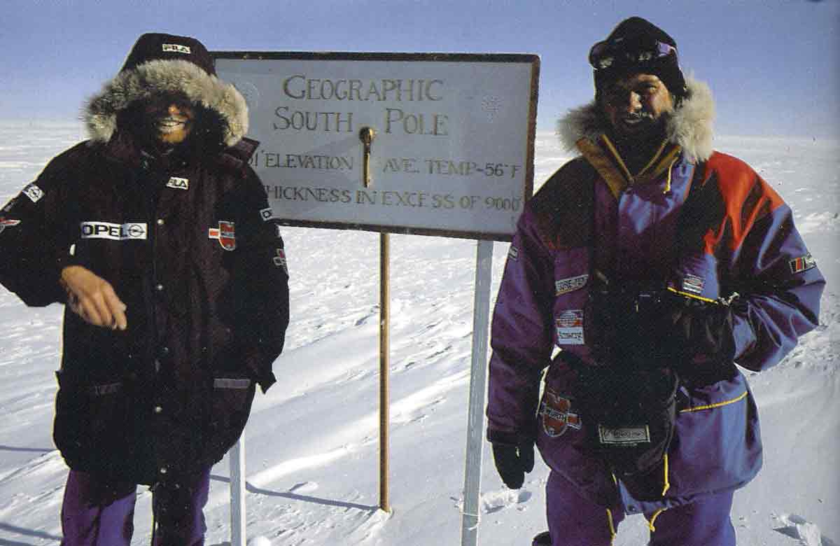 Reinhold Messner e Arved Fuchs al Polo Sud. Foto dal libro "Oltre il Limite" di Reinhold Messner