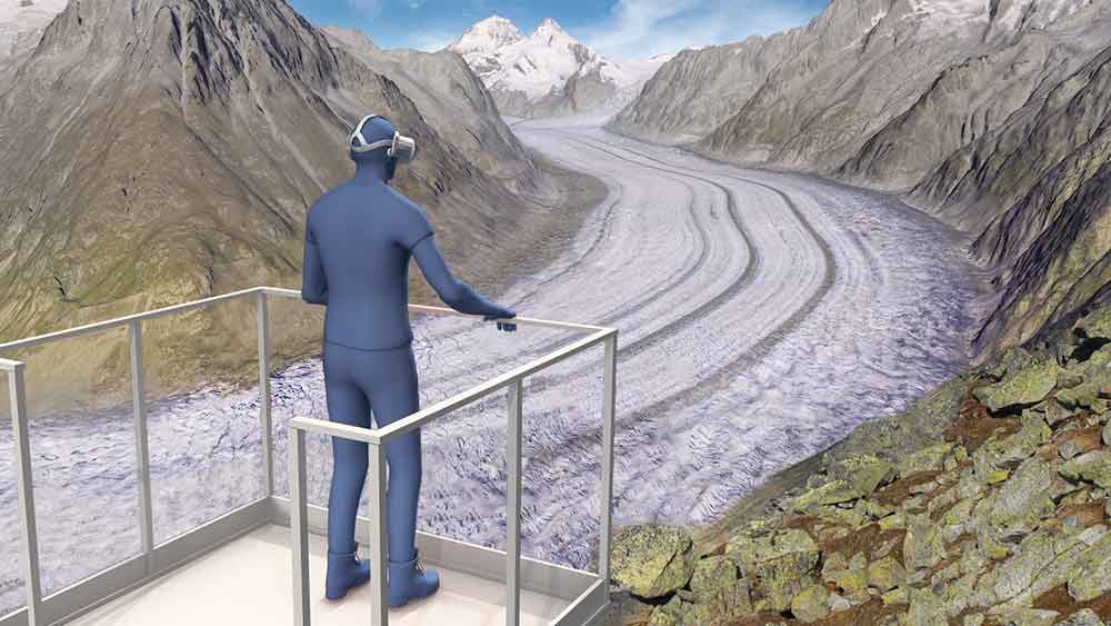 Alpi, cambiamento climatico, ghiacciaio dell'Aletsch, realtà virtuale, tour interattivo, Zernez