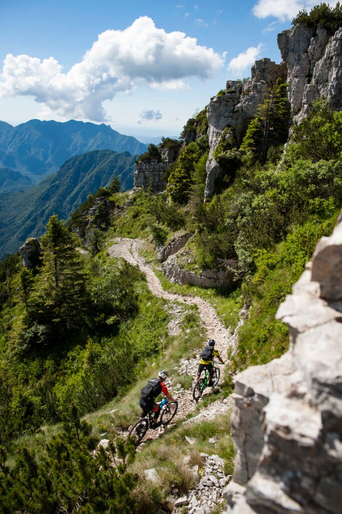 Eugenio Carugati and Alesino Clignon riding in Alpe Cimbra, Italy on June 26, 2018.
