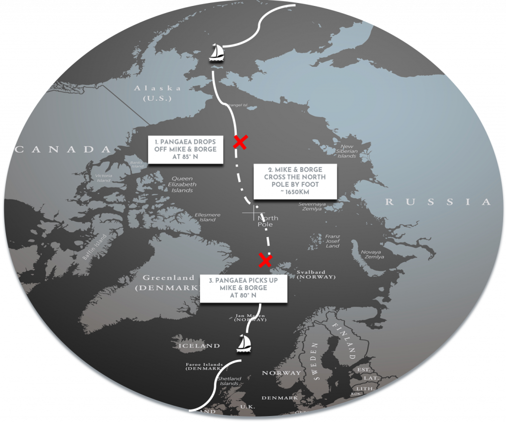 La mappa della seconda fase del progetto "Pole2Pole" che porterà Mike Horn e Borge Ousland a tentare la traversata del Mar Glaciale Artico - Blog Mike Horn
