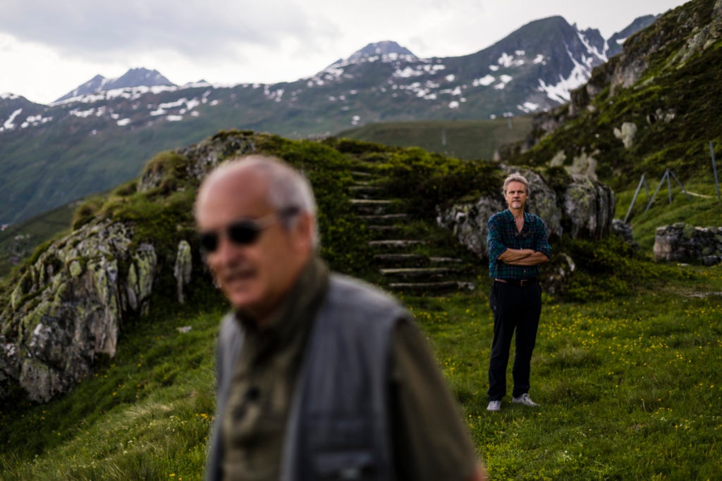 Marco Albino Ferrari con Annibale Salsa, durante le riprese di un documentario sulle Alpi in uscita. Ph. M. Pavana