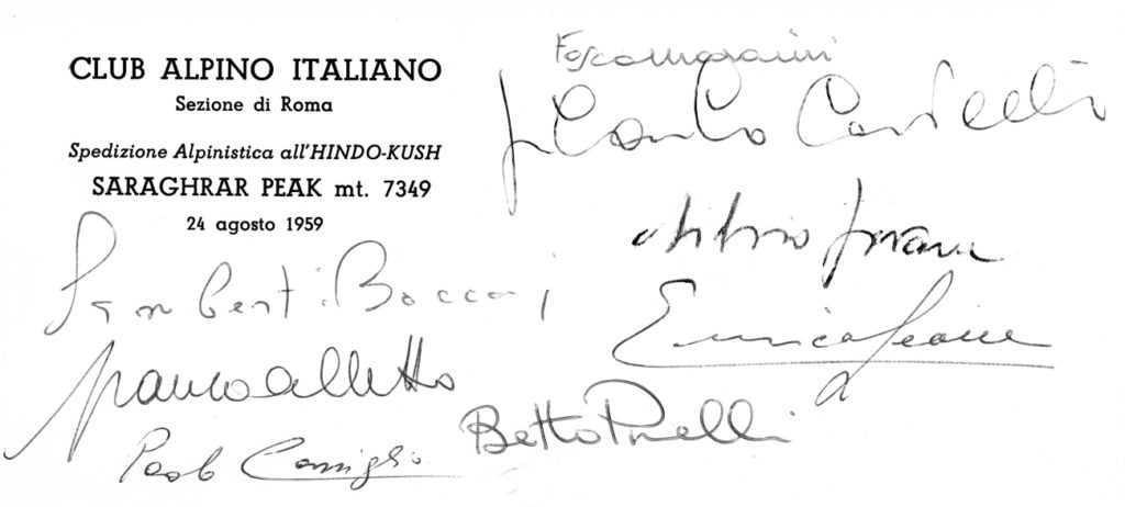 Saraghrar Peak 1959, la cartolina ufficiale