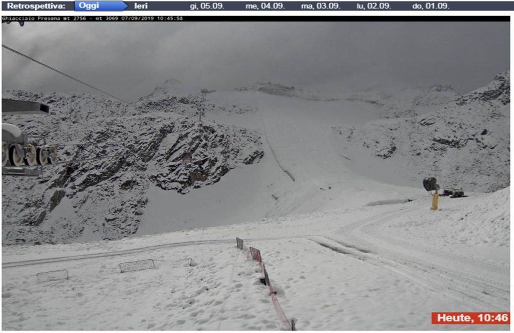 Webcam sul ghiacciaio Presena, ore 10.46 del 7 settembre 2019 - Sito it.bergfex.com
