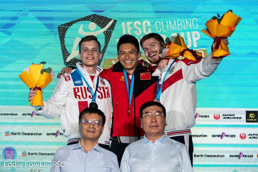 Podio maschile Speed a Xiamen - Foto Instagram @ifscclimbing