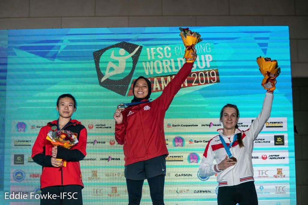 Podio femminile Speed a Xiamen - Foto Instagram @ifscclimbing