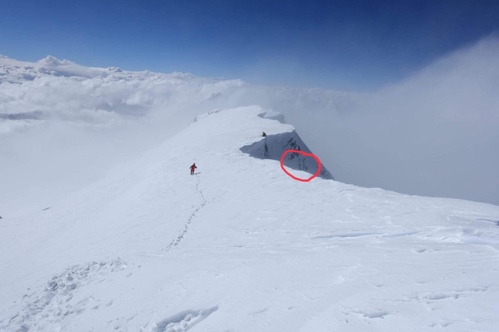 In rosso il punto di caduta di Moeses Fiamoncini - Foto Moeses Fiamoncini