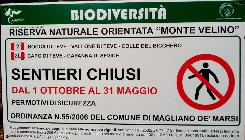 Velino, cartello all