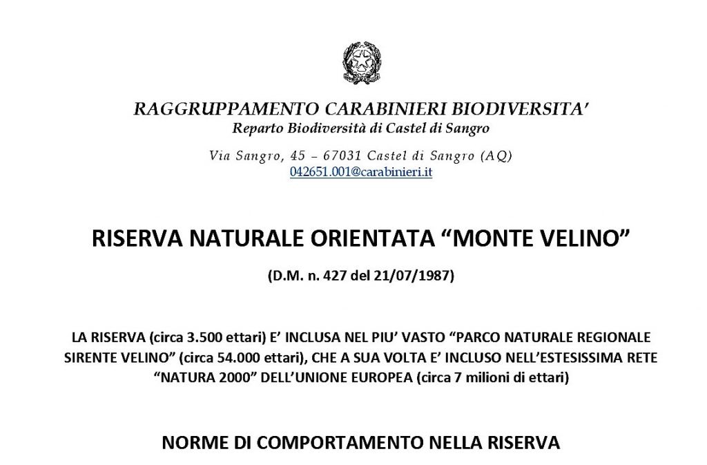 Velino, il nuovo regolamento