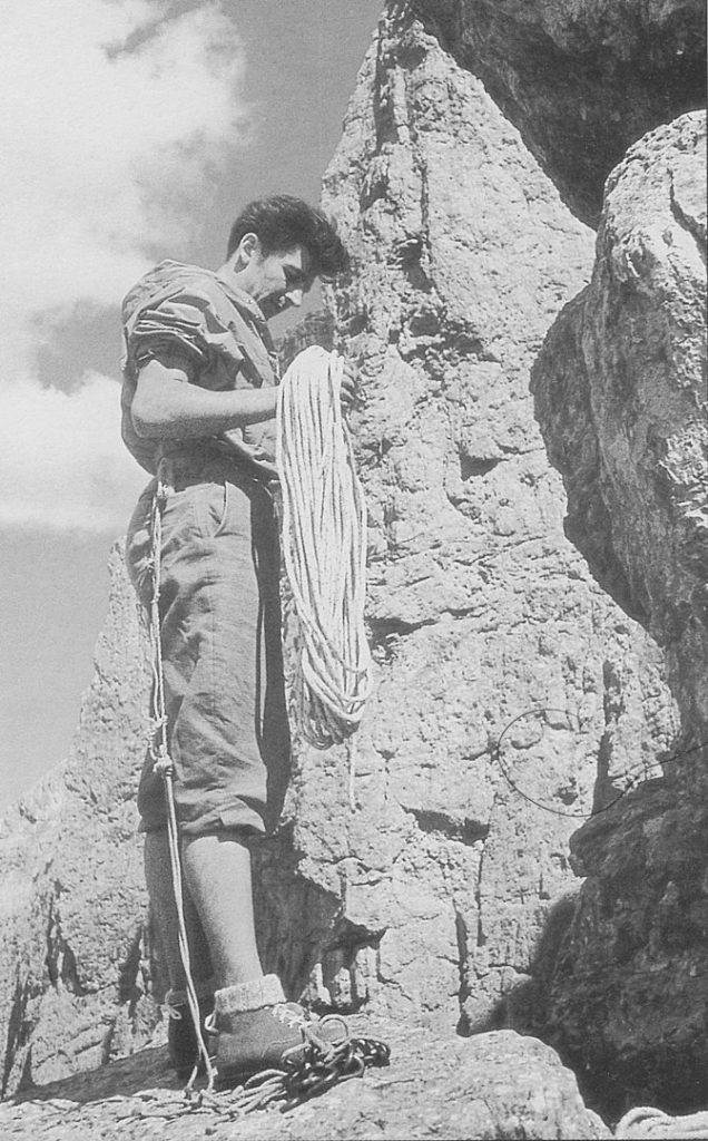 Hermann Buhl nel gruppo del Sella. Foto @ wikimedia commons