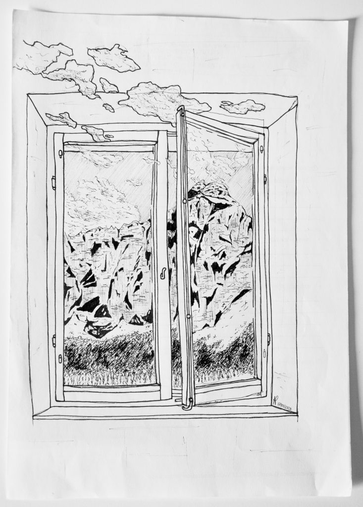 "Sono rimasto bloccato a Urbino e mi mancano molto le Giulie Friulane, allora ho provato ad immaginarmele. A voi i Mangart fuori dalla mia finestra immaginaria", di Abel Picogna