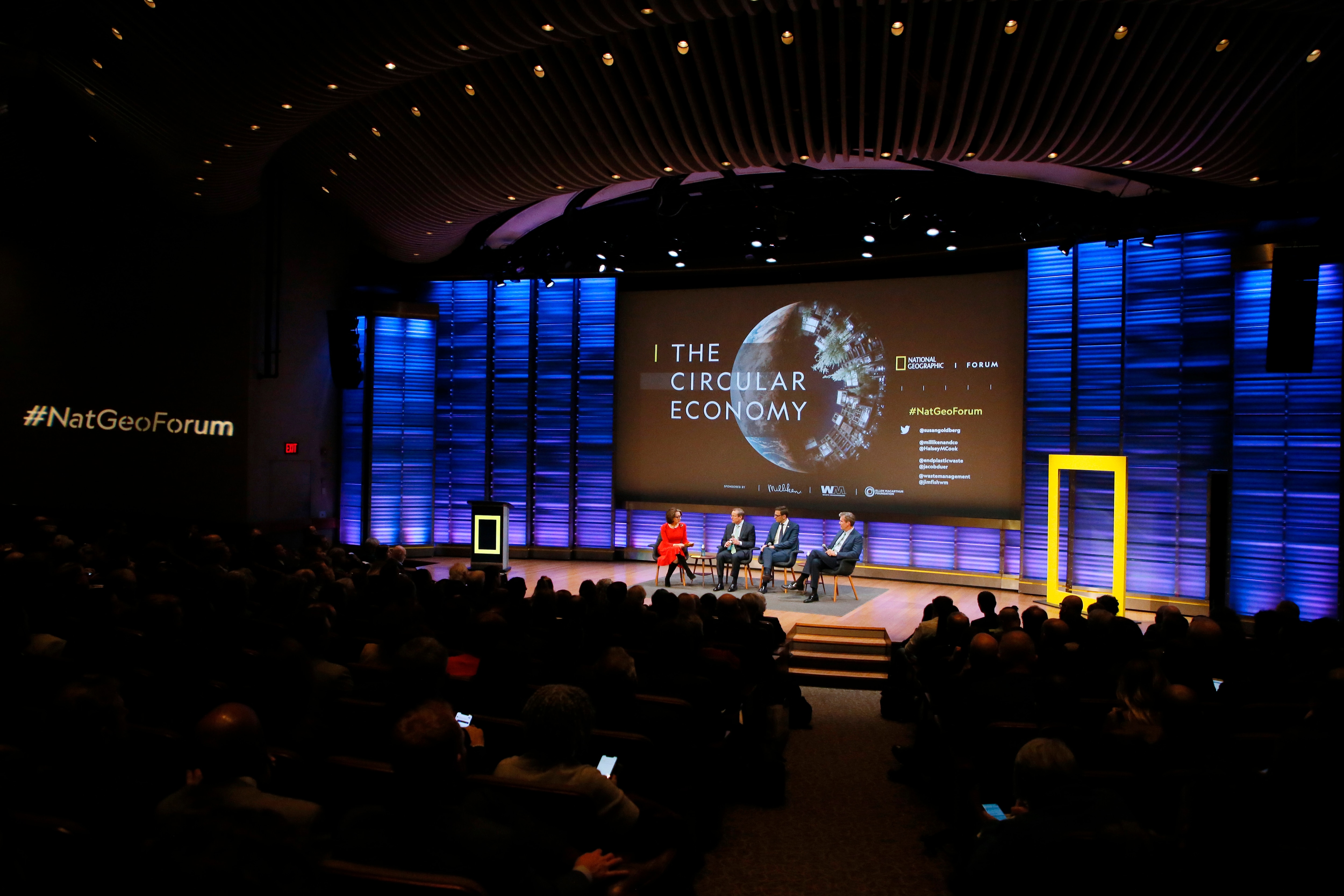 WASHINGTON, DC - FEBRUARY 26: Susan Goldberg, Halsey Cook, Jacob Duer and Jim Fish participate in the "Leading Disruption" panel during the "The Circular Economy" forum at the National Geographic Museum on February 26, 2020 in Washington, DC. (Photo by Paul Morigi/Getty Images for National Geographic)