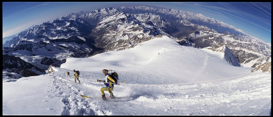 Davide Camisasca. Colle del Felik 4000 m, Monte Rosa, Trofeo Mezzalama. 5 maggio 1997. Pellicola 220 diapositiva Kodak Ektachrome