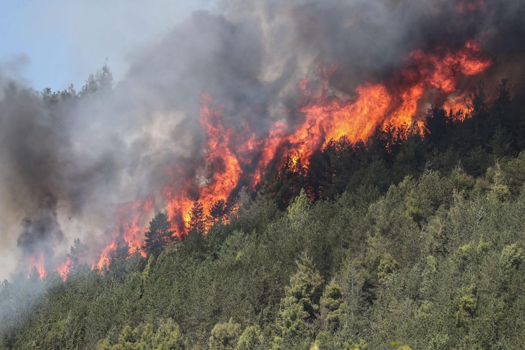 Le fiamme sulle montagne abruzzesi - Foto ANSA/ EMANUELE VALERI