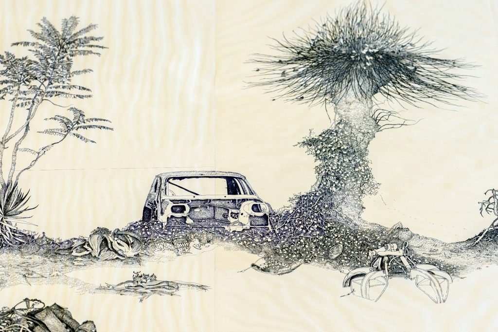 Cristiano Focacci Menchini, formazione, 2019, china su carta, 210 x 67 cm. Foto Giacomo De Donà