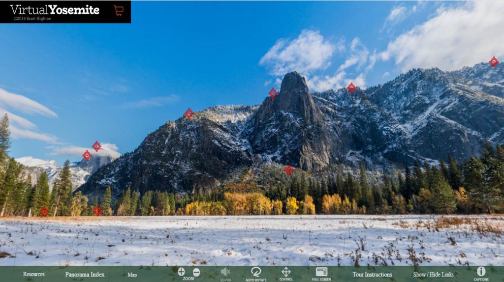 La prima neve autunnale nel Virtual Tour nel Parco di Yosemite