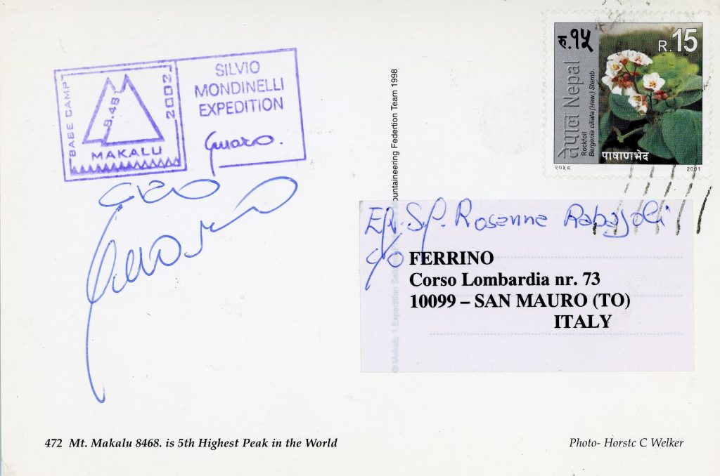 Cartolina dalla spedizione al Makalu di Silvio Mondinelli. Foto Archivio storico digitale della Ferrino e C. SpA