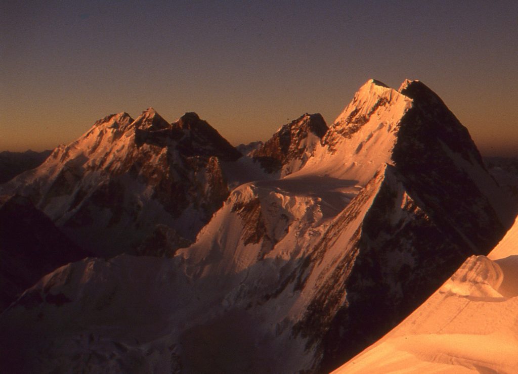 Vista dal K2 sul Gasherbrum I, II, III and IV e Broad Peak 
