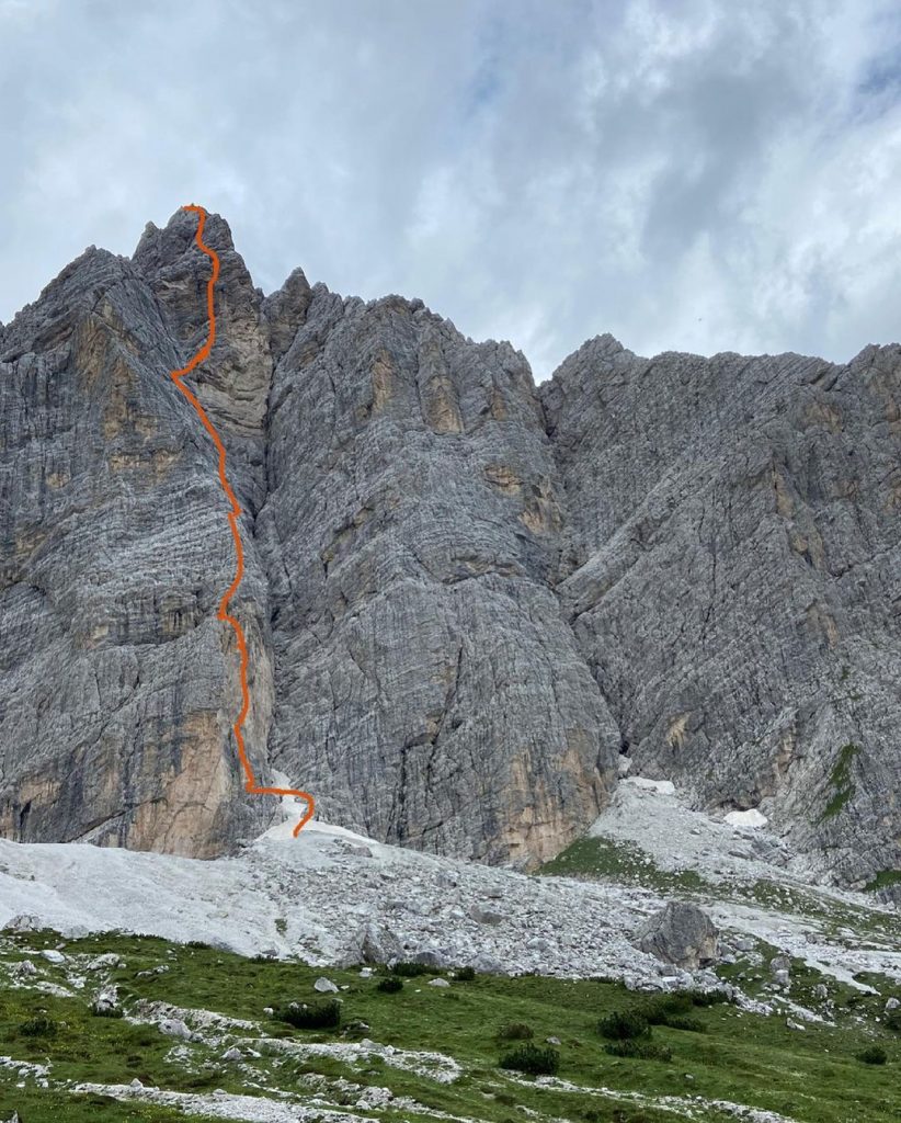 Il tracciato della via aperta in Marmarole. Foto Instagram Philipp Hans