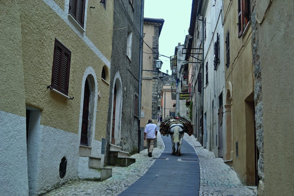 Trevi nel Lazio sorge su un colle, intorno all’antica rocca innalzata dai Caetani a guardia dell’alta valle dell’Aniene. Nel centro storico sono state recentemente realizzate tre opere scultoreo- musicali che ricreano un percorso sensoriale per i pellegrini. Foto @ SIMONE FRIGNANI