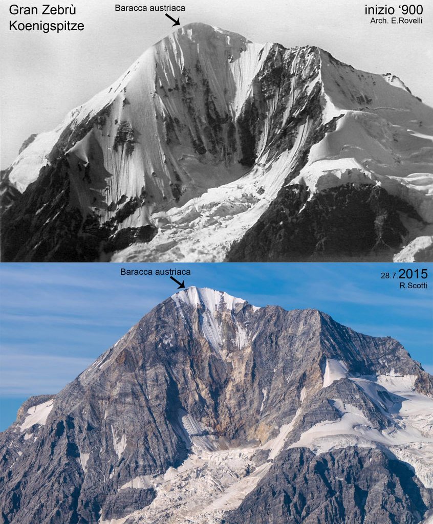 Immagini estive a confronto fornite dal Servizio Glaciologico Lombardo nel 2015 - Foto FB SGL