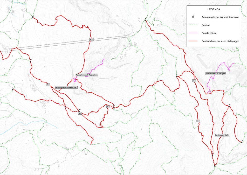 Mappa dei sentieri interessati dai lavori - Foto FB Gruppo Alpinistico GAMMA Lecco