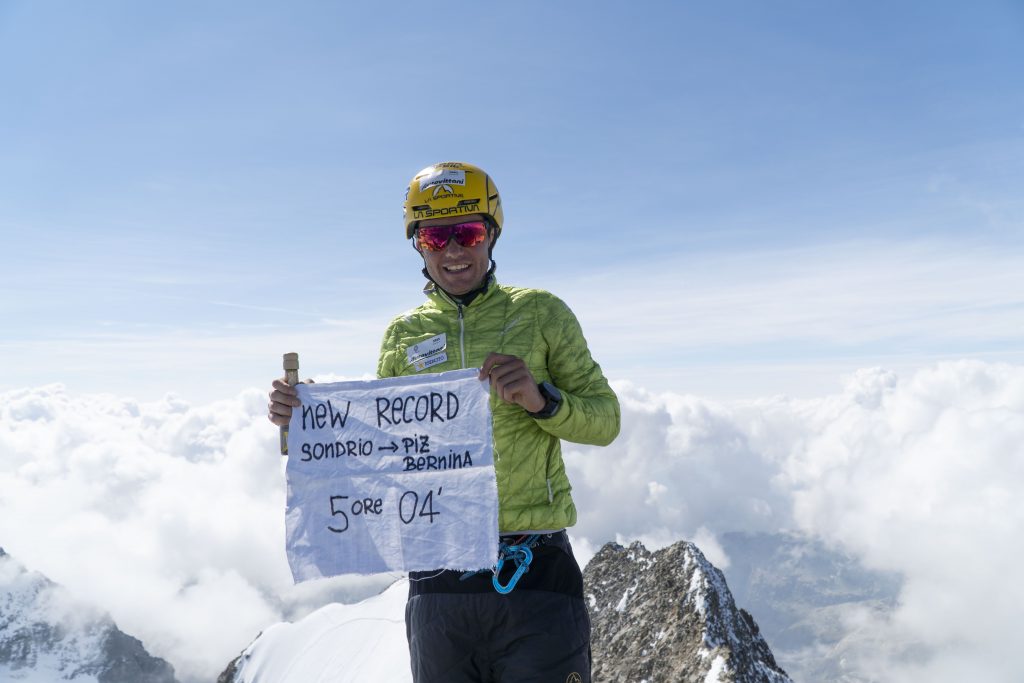 Michele Boscacci felice in cima al Piz Bernina. Foto archivio Boscacci