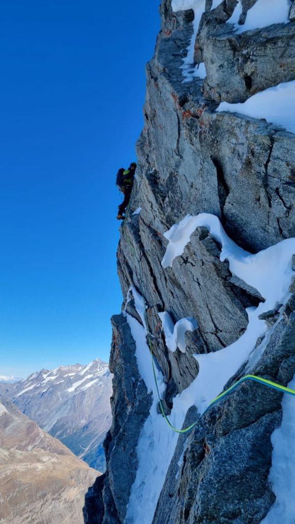 Durante la ripetizione della Bonatti al Cervino. Foto archivio Simon Messner