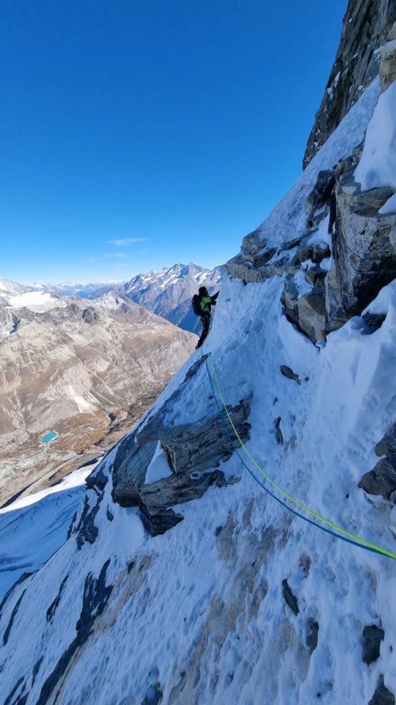 Durante la ripetizione della Bonatti al Cervino. Foto archivio Simon Messner