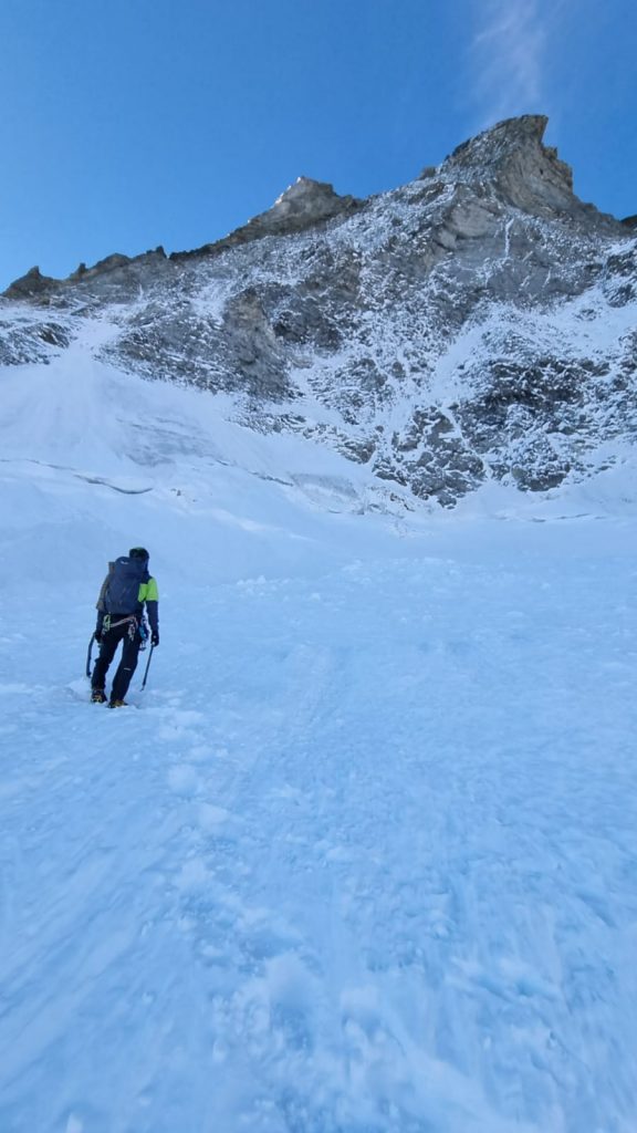 Durante la ripetizione della Bonatti al Cervino. Foto archivio Simon Messner