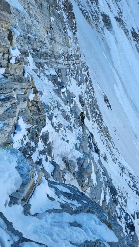 Durante la ripetizione della Bonatti al Cervino. Foto archivio Simon Messner