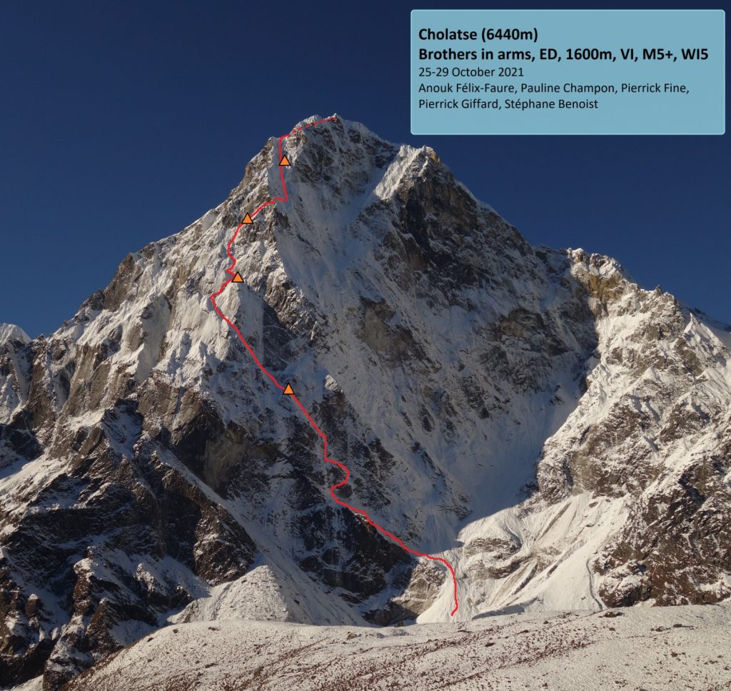 La via aperta dai compagni e dedicata ai tre alpinisti dispersi. Foto GEAN