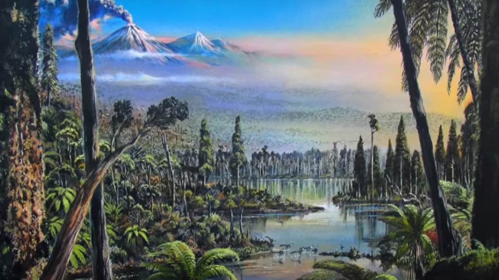 Ricostruzione della foresta pluviale temperata antartica - Frame del video "An ancient Antarctic rainforest" Youtube @Nature Video