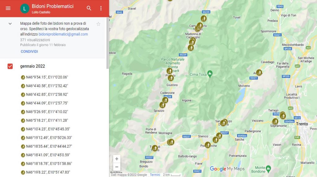 La mappa dei "cassonetti attira orso"