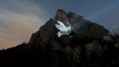 Photo of Sulle Alpi Svizzere proiettata una enorme colomba della pace