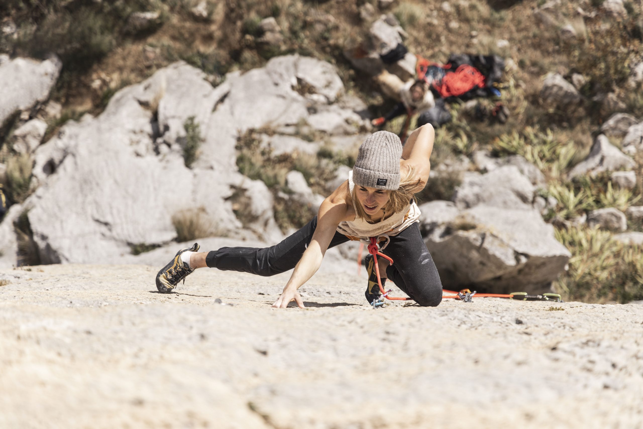 Federica Mingolla climbing in the crag Sengio Rosso, in Caprino Veronese, Italy