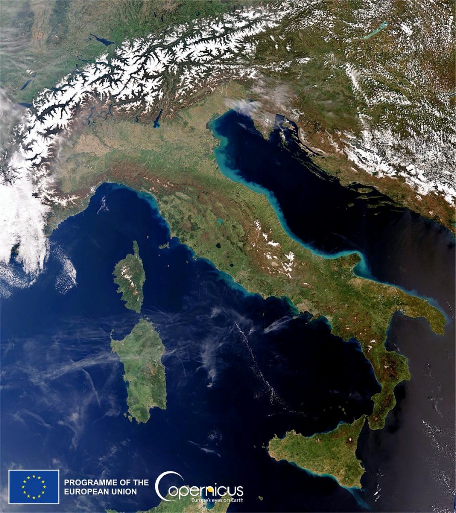 L'Italia vista dal satellite Sentinel-3 della missione Copernicus dell’ESA 