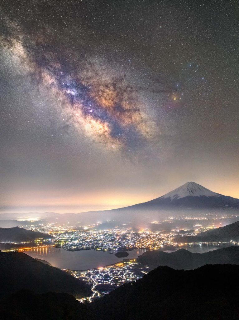 “Mt. Fuji and the Milky Way over Lake Kawaguchi” – Takemochi Yuki. Yamanashi Prefecture, Japan