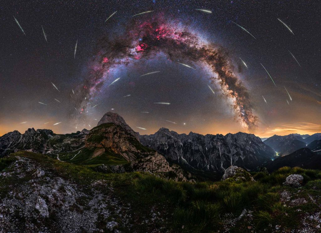 “Perseid meteor shower on Mangart saddle” – Uroš Fink. Julian Alps, Slovenia