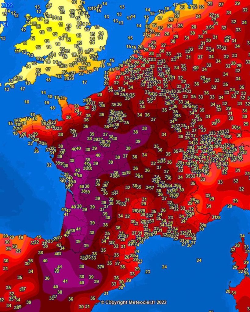Le temperature in Europa sabato 18 giugno, via Kilian Jornet.