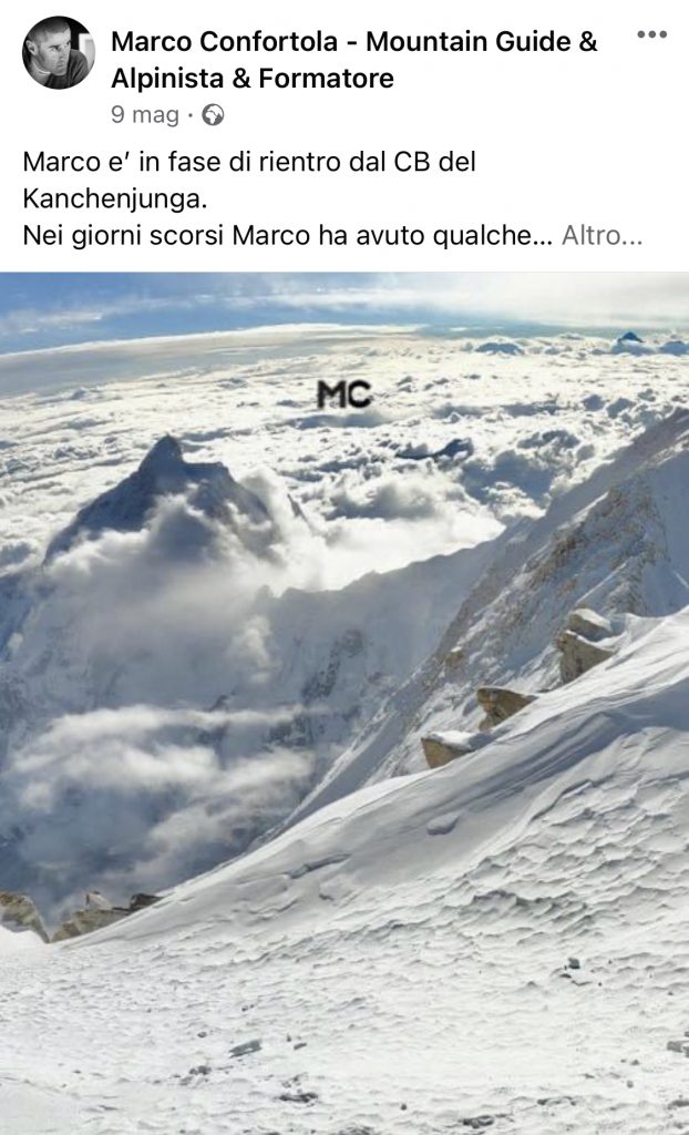 Post del 9 maggio con la fotografia contestata