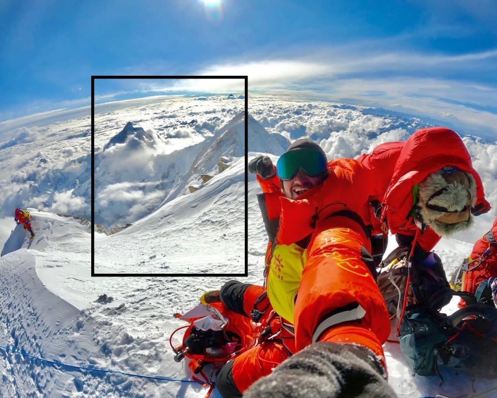Foto di vetta di Shehroze Kashif, il riquadro è la parte tagliata dallo staff di Confortola