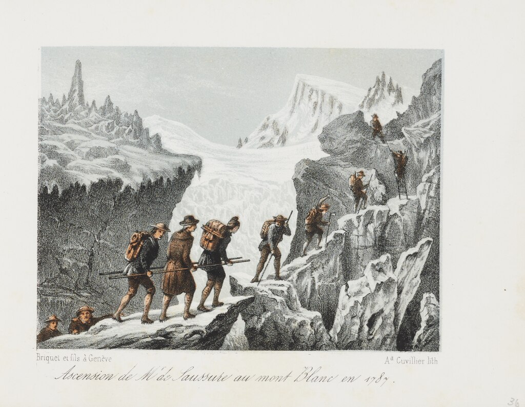 La salita di de Saussure al Monte Bianco nel 1787. Via wikimedia commons