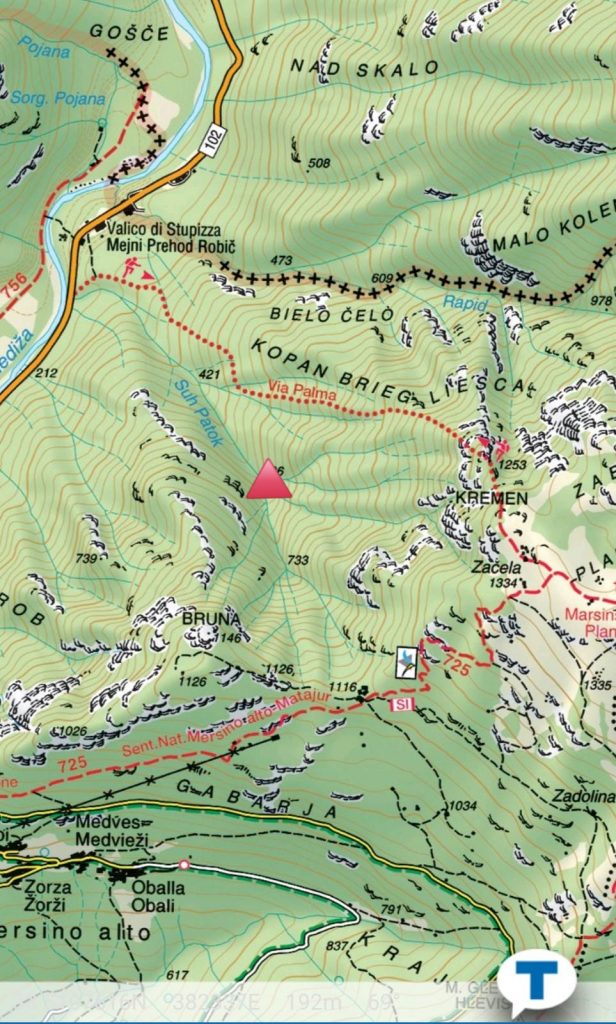La mappa con il punto di ritrovamento - Foto CNSAS FVG