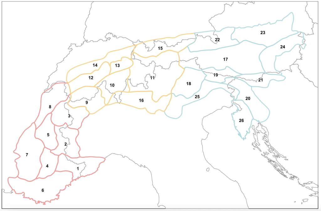 Suddivisione secondo il documento Partizione delle Alpi