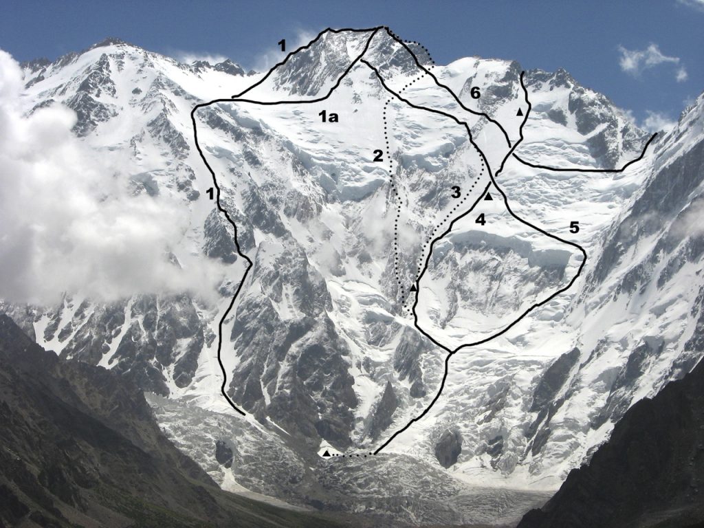 Le vie sul versante Diamir del Nanga Parbat grazie all