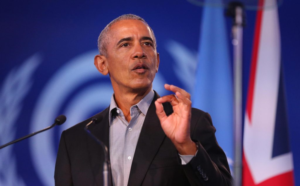 Barack Obama alla 2021 United Nations Climate Change Conference (COP26) a Glasgow. Foto ANSA/EPA/ROBERT PERRY