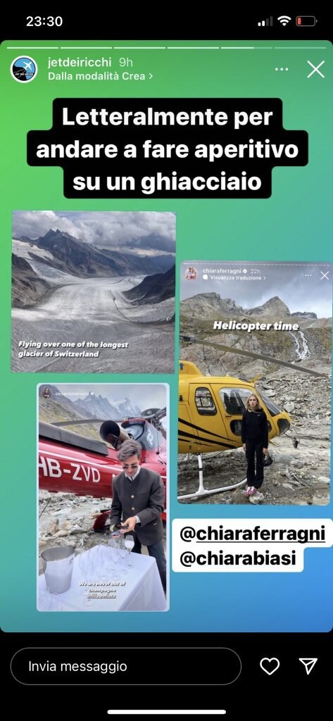 Dal profilo Instagram Jet dei ricchi che stima le emissioni CO2 dei jet privati usati dai Vip