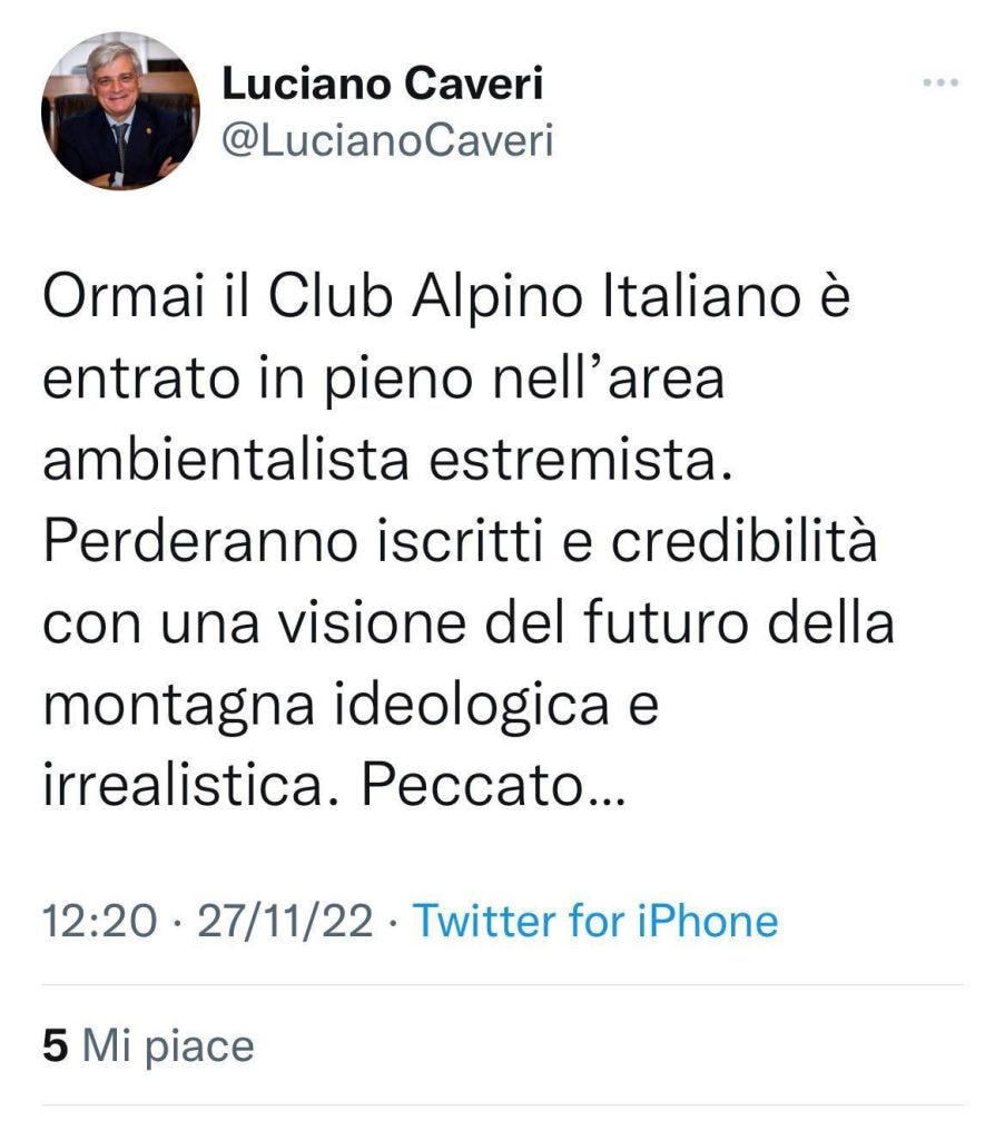 Il tweet di Luciano Caveri