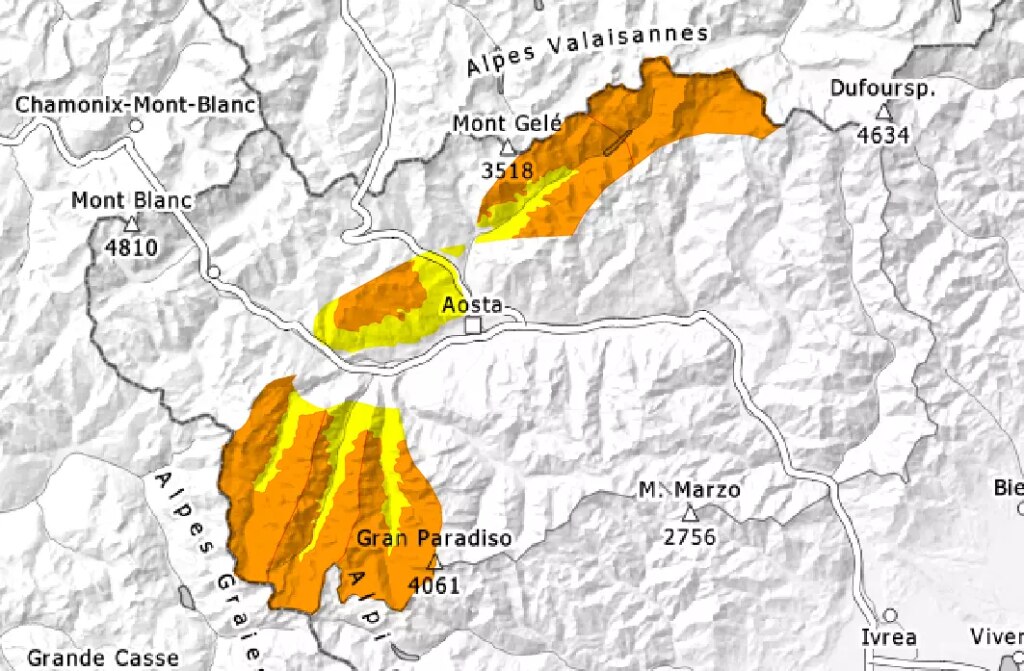 Pericolo valanghe VDA, grado 3 - Bollettino AINEVA 18.01.2023